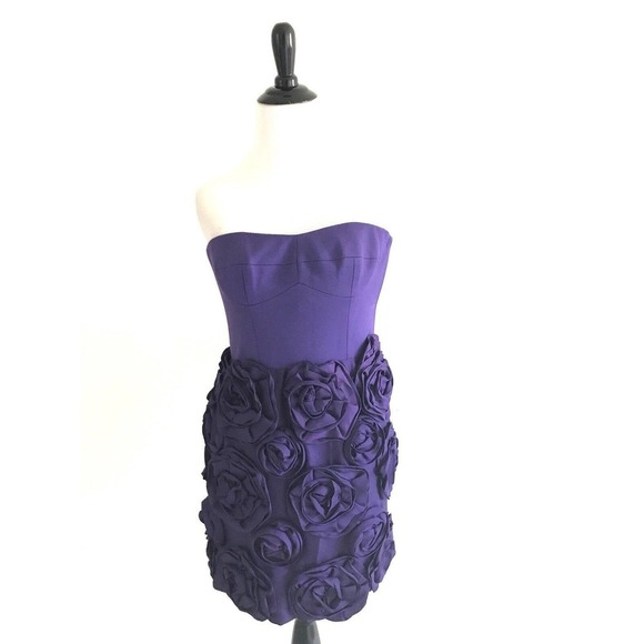 Cynthia Steffe | Womens Size 0 Rosette Appliqué Strapless Dress Purple Fit Short - Picture 4 of 14